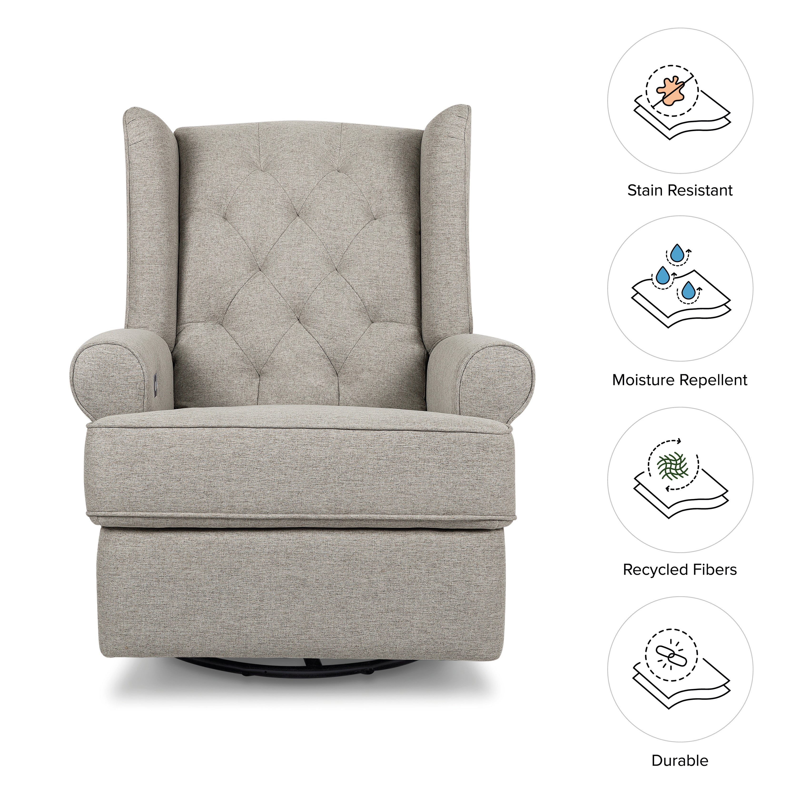 Namesake Harbour Electronic Recliner and Swivel Glider in Eco-Performance Fabric with USB port | Water Repellent & Stain Resistant