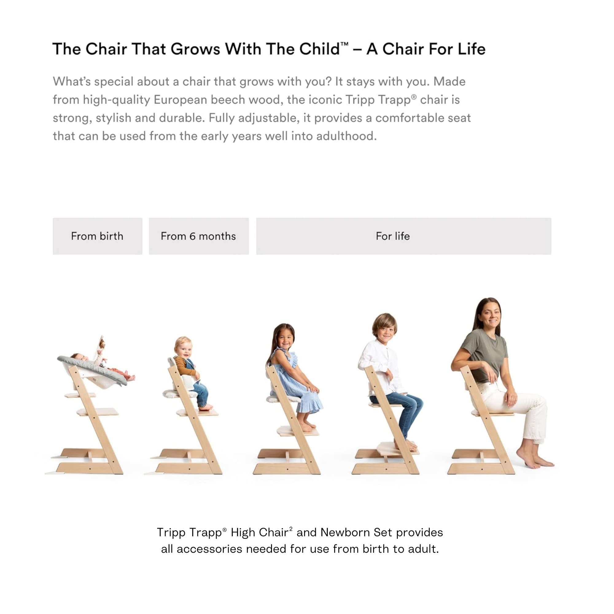 Stokke Tripp Trapp High Chair² with Cushion, Newborn Tray and Newborn set