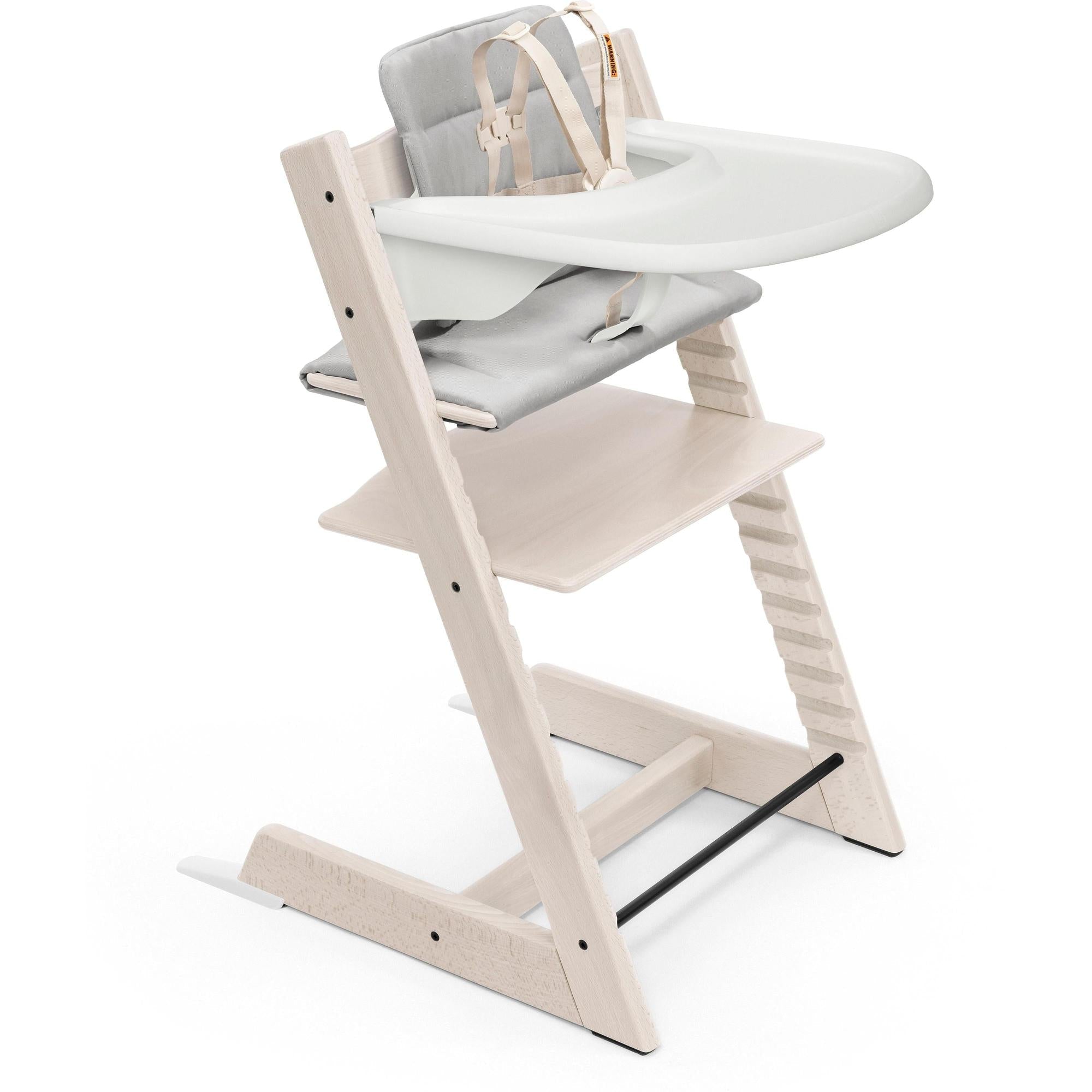 Stokke Tripp Trapp High Chair² with Cushion + Tray, Cashmere Grey + Beige Cushion, White Tray