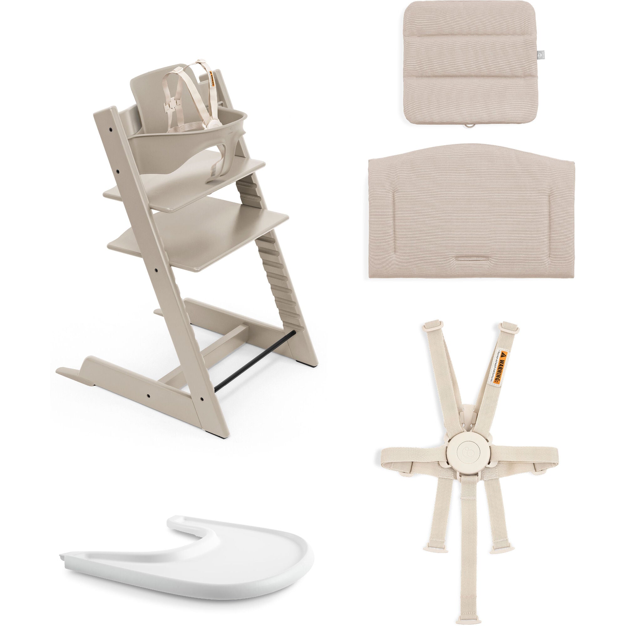 Stokke Tripp Trapp High Chair² with Cushion + Tray, Warm Brown + Anthracite Cushion, Black Tray