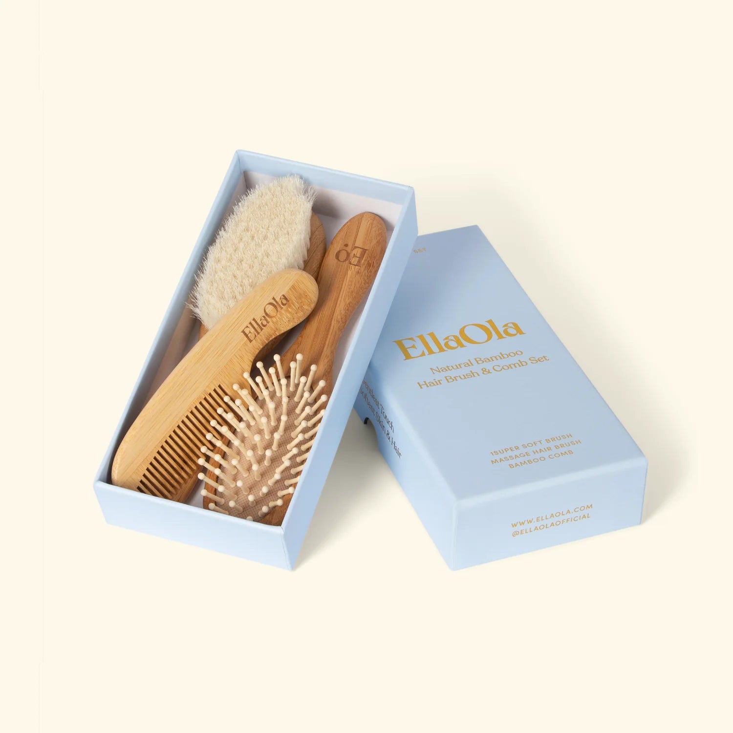 Ella Ola Natural Bamboo Hair Brush and Comb Set