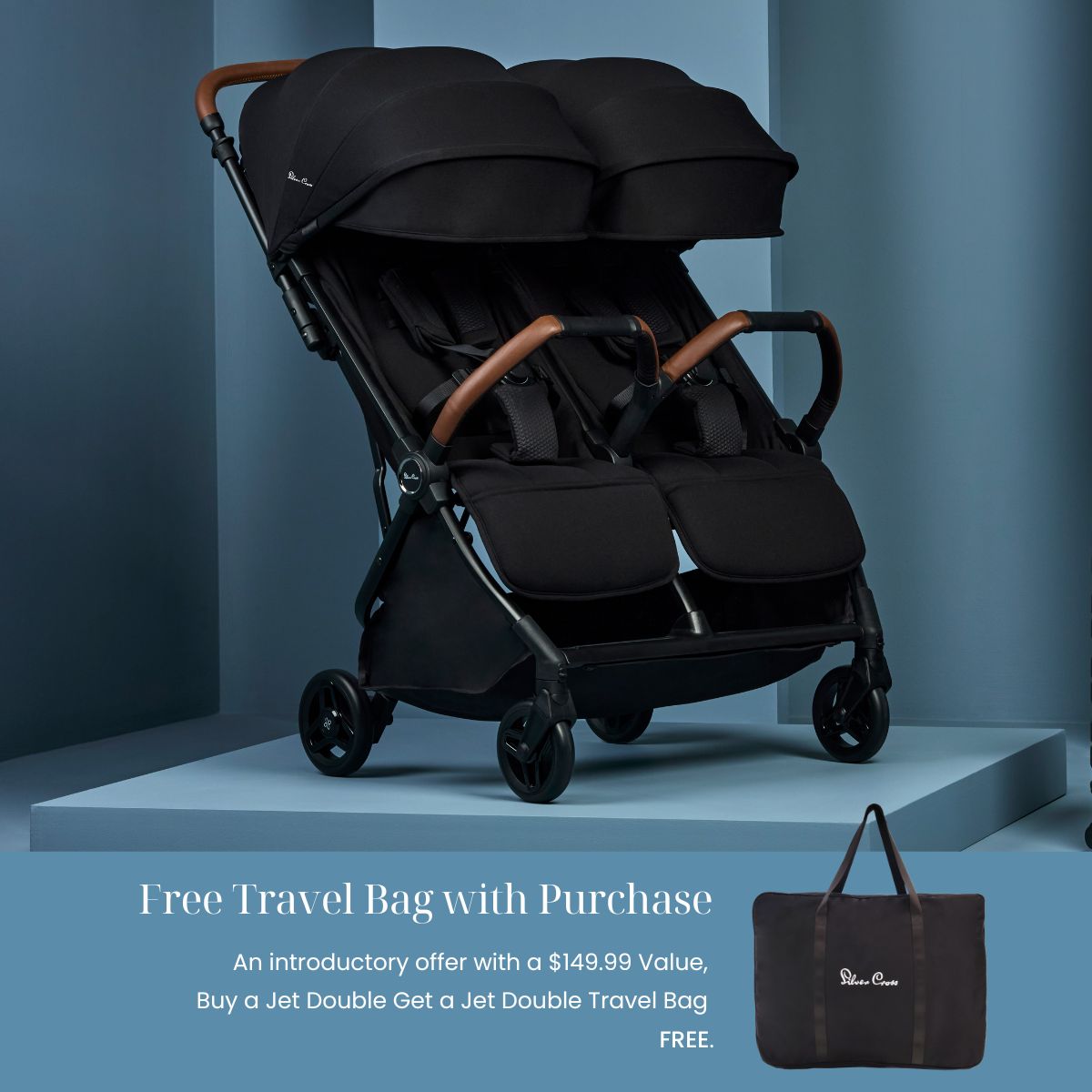 Silver Cross Jet Double Stroller + FREE Travel Bag