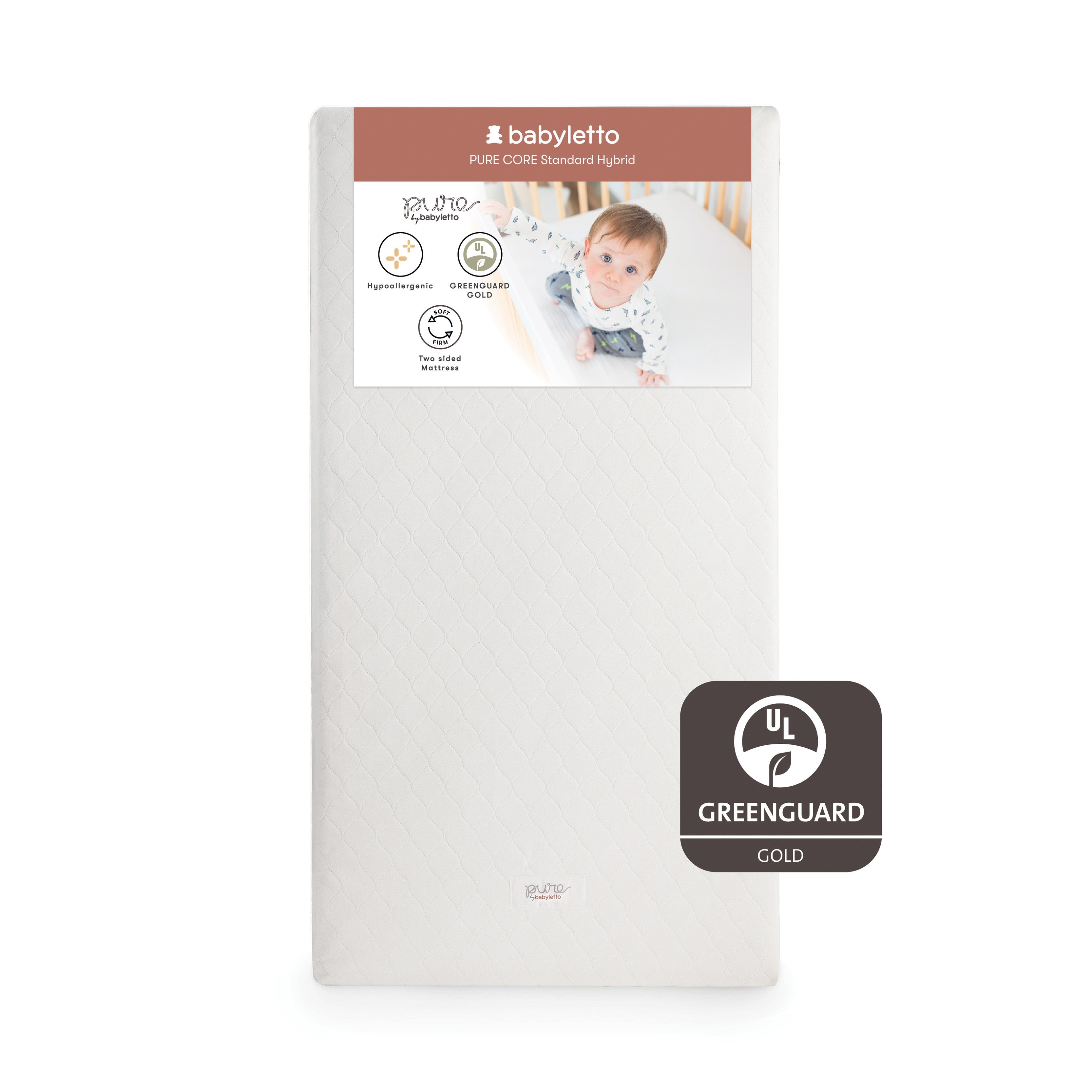Babyletto Pure Core Crib Mattress w/ Hybrid Quilted Waterproof Cover (2-Stage)